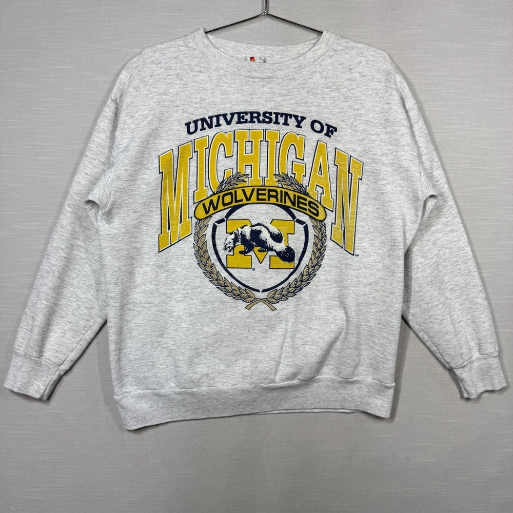 Vintage‎ Michigan Wolverines Sweatshirt Men XL Gray Signal Sports Distressed